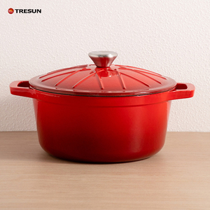 TRESUN Red Enamel Cast Iron Soup <b>Pots</b> With Lids Double Handle Oven Safe Modern Design <b>for</b> Gas and <b>Induction</b> Cooker - Product Image 4