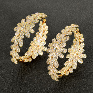 HIBRIDE lujo chapado en oro Micro CZ Pave gran pendiente de aro pesado para mujer accesorios de boda criollos D'Oreilles Femme - Product Image 2