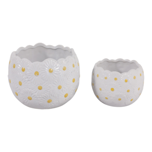 Vasi in ceramica con disegno a margherita per piante da interno ed esterno, set di due - Product Image 3