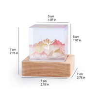 Lampe de nuit en résine faite à la main, cube, montagne rose dorée, diorama d'élans, lampe de bureau en bois naturel avec LED USB pour la décoration de la maison