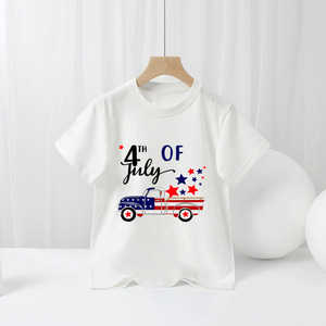 T-shirt d'été neuf pour garçons, à manches courtes, en coton doux, motif dessin animé, thème Fête de l'Indépendance américaine, pour l'export. - Product Image 3