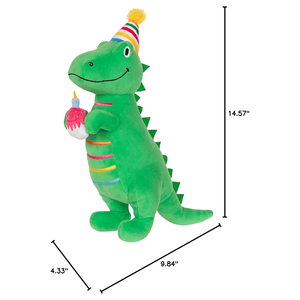 Dinosauro di Peluche <span class=keywords><strong>Verde</strong></span> con Cappello di Compleanno, Giocattolo Elastico e Resistente per Decorazioni Festa, Regali per Bambini e Animali Domestici - Product Image 2