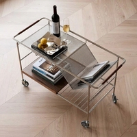 Table d'appoint vintage durable et convertible, chariot en acier inoxydable |   Table de salon et chariot de service avec rangement