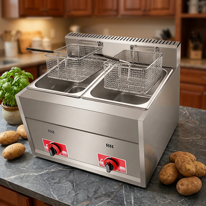Freidora de Gas de Doble Tanque de 12L de Larga Duración para Pollo y Papas Fritas, Nuevo Equipo para Restaurantes con 1 Año de Garantía - Product Image 3
