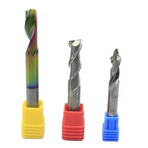 Ventes élevées CNC simple 1 flûte acier au tungstène spirale couleur revêtement fraise en bout mèches de routeur pour outils de travail du bois