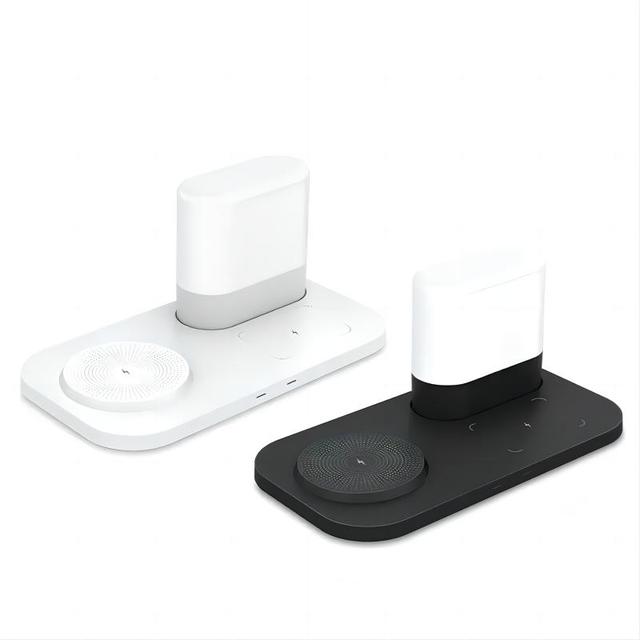 New design  wireless charger 3 in 1 Desktop Wireless Charging Stand with Adjustment Table Lamp for Mobile Phones and Earphones