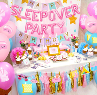 Kit de décoration pour fête pyjama pour femmes et filles : bannière suspendue, ballons en latex imprimés, guirlande arche et ballons lettres en aluminium « SLEEP OVER PARTY »