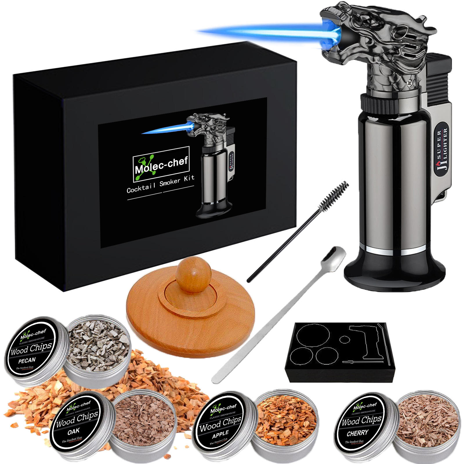 Gift box ufo smoke generator, 4 dragon head torches