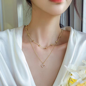 2024 yeni moda 14 altın çift katmanlı kalp zirkon kolye klavikula zinciri zarif Charm düğün kolye takı kadınlar için - Product Image 6