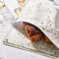 Plateau de service moderne en acrylique avec feuille d'or personnalisée pour la challah du Shabbat, avec pieds de support en laiton transparent à double couche, montage facile