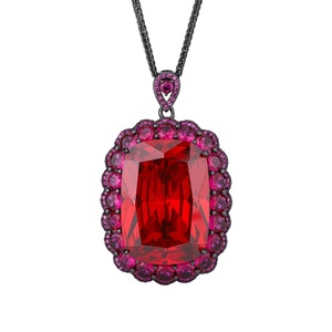 High Quality 20*28mm Red Cubic Zirconia <b>Pendant</b> Jewelry Eco-friendly Copper Black Gold Plated Waterproof Necklace Non Tarnish - Product Image 1