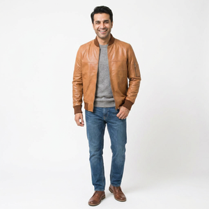 Veste en cuir de vache noir pour homme, style vintage, avec col montant et capuche, pour l'automne - Pakistan - Product Image 1