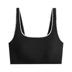 Soutien-gorge de sport noir sans couture pour femme, col en U, bretelles spaghetti, maintien moyen, haut de yoga, couleur unie - Product Image 1
