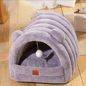 US in stock <b>Plush</b> Pet Bed Cave House Removable Washable Dog Nest <b>Cat</b> Hut Soft Indoor Kennel Brown - Product Image 4