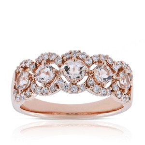 <b>Vintage</b> Round Cut Morganite Engagement <b>Ring</b> with Diamond Rose <b>Gold</b> Plated Silver Wedding & Party Jewelry - Product Image 2