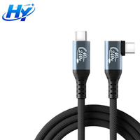 Kabel USB C ke USB C Tipe L 90 Derajat 240W PD Pengisian Cepat 40Gbps Transfer Data Kecepatan Tinggi Kabel Jalinan