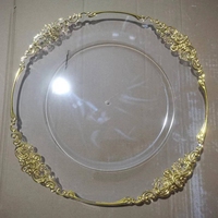 Assiettes en plastique transparentes en forme de tournesol SLC725, en vrac, pour mariage, décoratives, style antique, en PS, avec bord doré