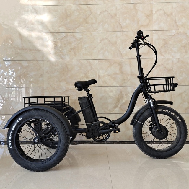 Good Quality 20 Inch Fat Tyres Electric Foldable Tricycle 3 Wheels Cargo Ebike with Loading Basket