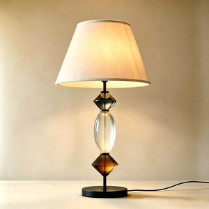 Lámpara de mesa moderna de cristal con pantalla de tela color blanco roto, estilo Empire, E27/E26, luz LED cálida para decoración de dormitorio, decoración del hogar, decoración de hotel - Product Image 2