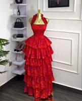 Robe longue à volants et imprimé floral pour femme, col halter, style Sehe Fashion