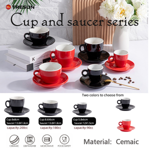 Rosso nero da 90 180 200 Cc ml tazza da tè in ceramica italiana <span class=keywords><strong>e</strong></span> piattini per personalizzare il colore smaltato caffè Espresso tazza tazza di porcellana - Product Image 6