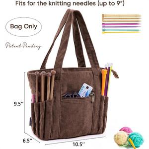 Commercio all'ingrosso di grande capacità portatile velluto a coste e Crochet strumento di stoccaggio borsa durevole filo di lana organizzatore per la vita quotidiana - Product Image 5