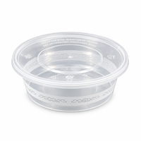 Stapelbare ruimtebesparende 300ml ronde voedselbox, wegwerp cateringverpakking voor fruit en saus