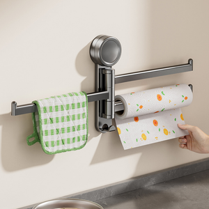 Portasciugamani a tre aste con design a <span class=keywords><strong>ventosa</strong></span> e rotazione a 180° °   Supporto Girevole per Asciugamani, Scarpe, Coperchi in Cucina e Bagno - Product Image 3