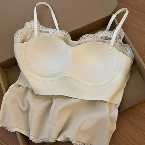 Top Corto con <span class=keywords><strong>Tirantes</strong></span> de Encaje, Relleno en el Pecho, Espalda Bonita, Estilo Dulce, Transpirable y Ecológico, Térmico para <span class=keywords><strong>Mujer</strong></span> - Product Image 4