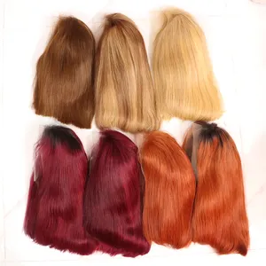 Yiwigs 99J bordeaux Piano Ginger Color arancio parrucche frontali in pizzo 250% lisci a caschetto corto 13x4 in pizzo frontale parrucche di capelli umani