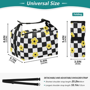 Fashion Small Portable Black White Checkered Design Reusable Lunch Tote Box Bag Custom Design Flower Lunch Cooler Bag for Women - Product Image 3