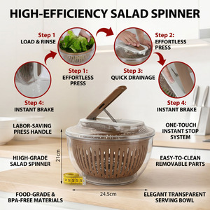 <span class=keywords><strong>WOKA</strong></span> Centrifugadora de Ensaladas 2 en 1 con Asa de Presión, Libre de BPA, Secador de Verduras de Grado Alimenticio con Cesta de Drenaje para Preparación en la Cocina - Product Image 3