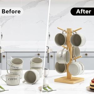 Estante de Almacenamiento para Tazas de Café de Madera, Escurridor de Escritorio de Múltiples Niveles, Diseño Minimalista, Uso en la Cocina - Product Image 3