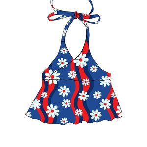 Camiseta sin mangas con peplum de corte asimétrico para bebés niñas, con estampado del 4 de julio, tirantes ajustables y volantes, al por mayor - Product Image 3