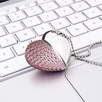 8GB 64GB en forma de corazón USB 2,0 Flash Drive Crystal Memory Stick Llavero de metal Jump Drive Pen Joyería Collar USB-Pendrive rosa