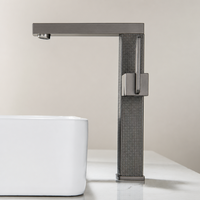 Robinet de lavabo moderne haut en alliage de zinc gris anthracite, rotation à 360°, texture grillagée, cartouche céramique plaquée, mitigeur de lavabo à poser sur comptoir