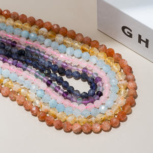 Cuentas de piedras preciosas de cristal curativo, <span class=keywords><strong>accesorios</strong></span> de joyería DIY, piedra Natural, <span class=keywords><strong>aguamarina</strong></span>, cuarzo rosa, citrino, cuentas sueltas facetadas redondas de 6mm - Product Image 1