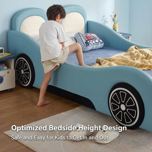 Modernes Blaues Rennwagen-Bett für Jungen Cartoon-Polsterbett Kinderbettgestell Hochwertige Kinderzimmermöbel - Product Image 4