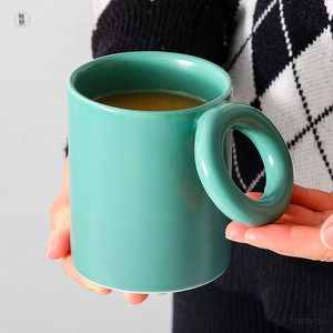 Tasse à café ronde mignonne de petit déjeuner bon marché tasse à eau de bureau à domicile tasse à thé en céramique drôle de couleur verte - Product Image 4