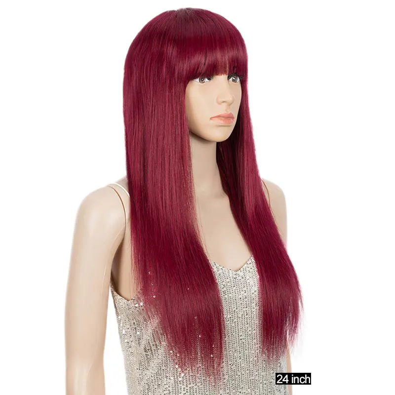 Glueless Fringe Straight Brazilian Top Quality Natural Color Wigs With Machine Made Human Hair Wig No Lace Wigs For Black Women