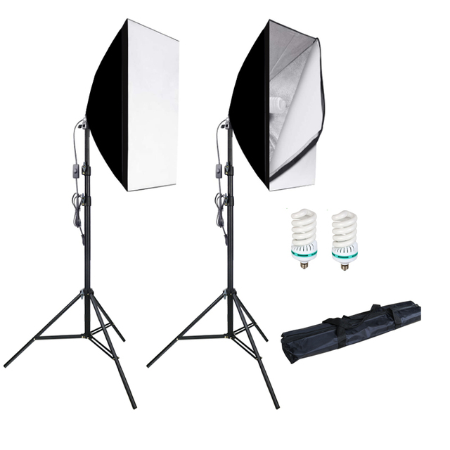 Photography 50x70cm Lighting Four Lamp Softbox Kit With 2.1m Base Holder Soft Box Camera Accessories for Photo Studio Video