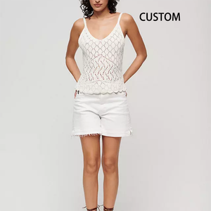 Débardeur d'été personnalisé en coton doux avec col en V <span class=keywords><strong>crochet</strong></span>é <span class=keywords><strong>sans</strong></span> manches pour femmes - Product Image 6