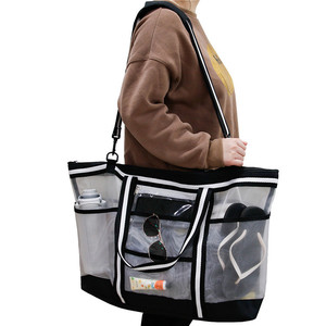 Mesh <b>Bag</b> Large Capacity Single Shoulder <b>Beach</b> Travel Storage <b>Bag</b> With Multiple Pockets Nylon Mesh Portable Outdoor Use - Product Image 1