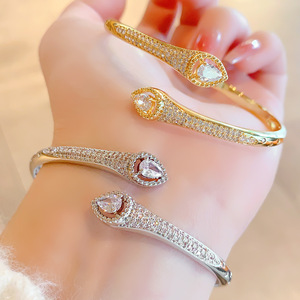 Double-Headed Teardrop Zirconia <b>Bangle</b> 18K Gold Plated <b>Copper</b> Party Jewelry Silver And Gold Color - Product Image 1
