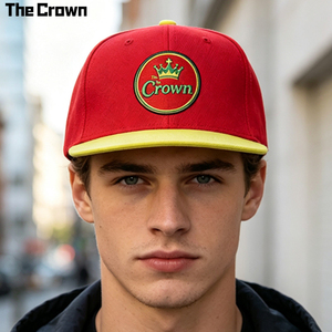 Custom 6 Panel Structured <b>Flat</b> Brim <b>Hat</b> Wholesale Bulk Two Tone Circular Woven Patch Cap Streetwear Casual Beach Manufacturer - Product Image 1