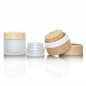 In Stock 5g 10g 20g 30g 60g Cosmetic Glass Jar Wood Grain Lid Frosted Clear 50g 100g Glass Cream Jar With Bamboo Plastic Lids - Product Image 2