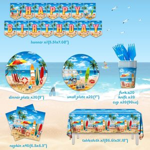 Articles de fête 142 pièces : Décoration de fête hawaïenne pour piscine, comprenant assiettes de <span class=keywords><strong>plage</strong></span> et nappe pour fête tropicale estivale ou baby shower - Product Image 2