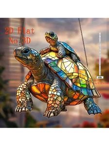 2D piatto, vibrante stile di vetro colorato tartaruga luce Catcher - 8 "X 7.1" acrilico appeso a parete, colorato vita marina decorazione con - Product Image 2