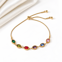 Bracelet carré en zircon coloré avec chaîne, réglable, en acier inoxydable plaqué or, bijoux pour femmes avec cristaux arc-en-ciel
