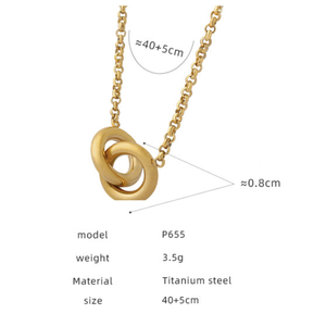 Mode en acier inoxydable plaqué or 18 carats élégant cercles entrelacés collier à breloques pour les femmes ternir cadeau de bijoux gratuit - Product Image 6